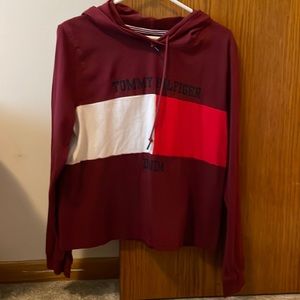 Maroon Tommy Hilfiger Long Sleeve Hooded T Shirt